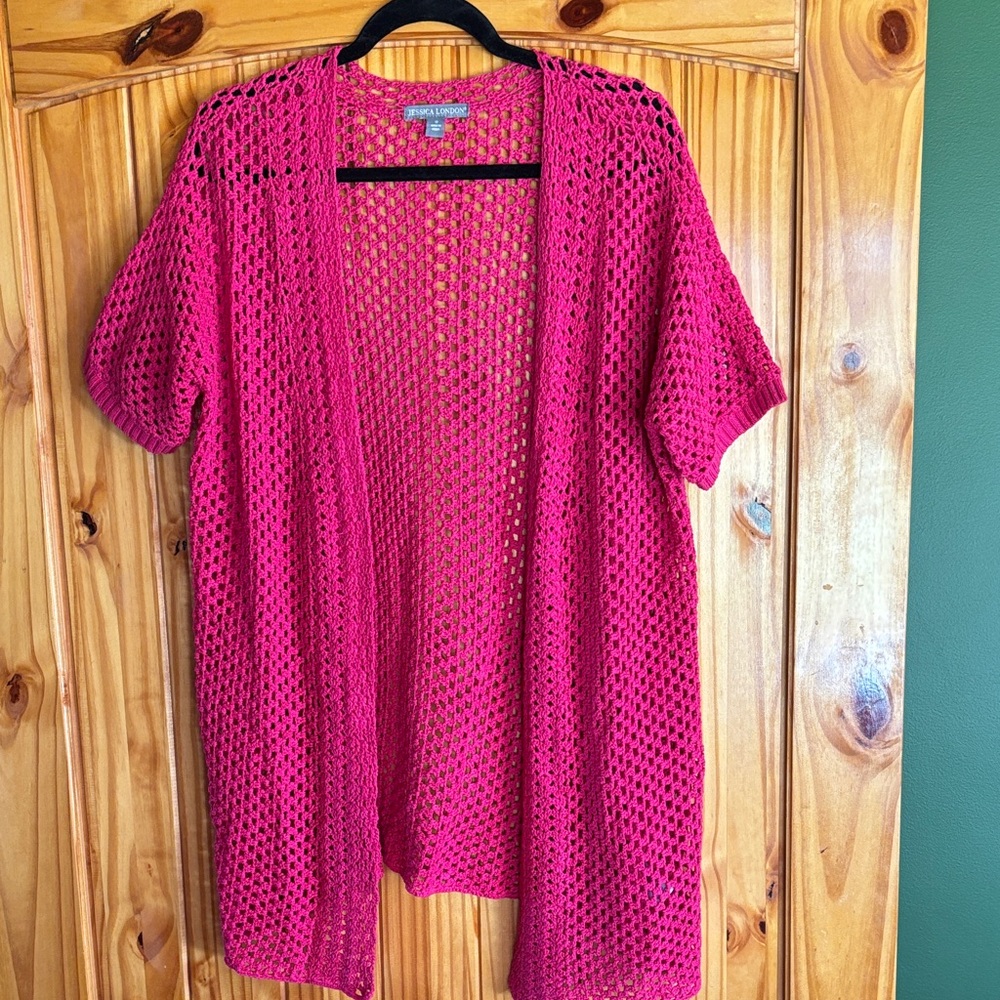 Jessica London Fuchsia Open-Knit Cardigan
